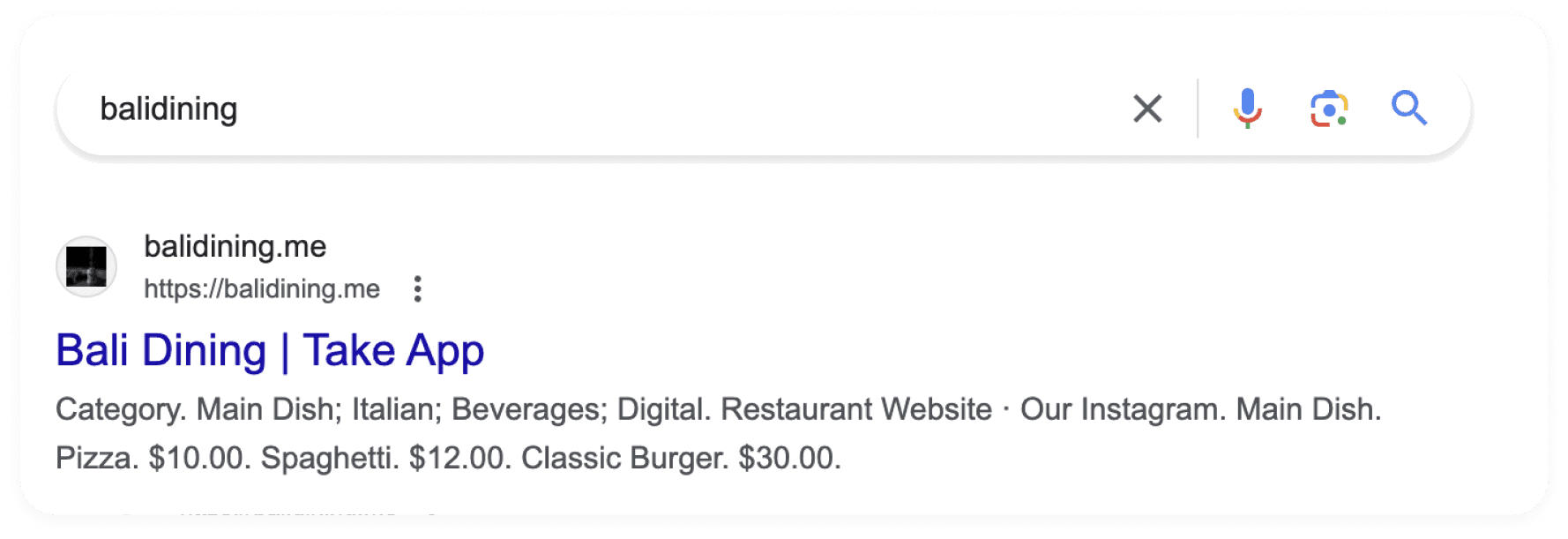 Google search result for a Take App store